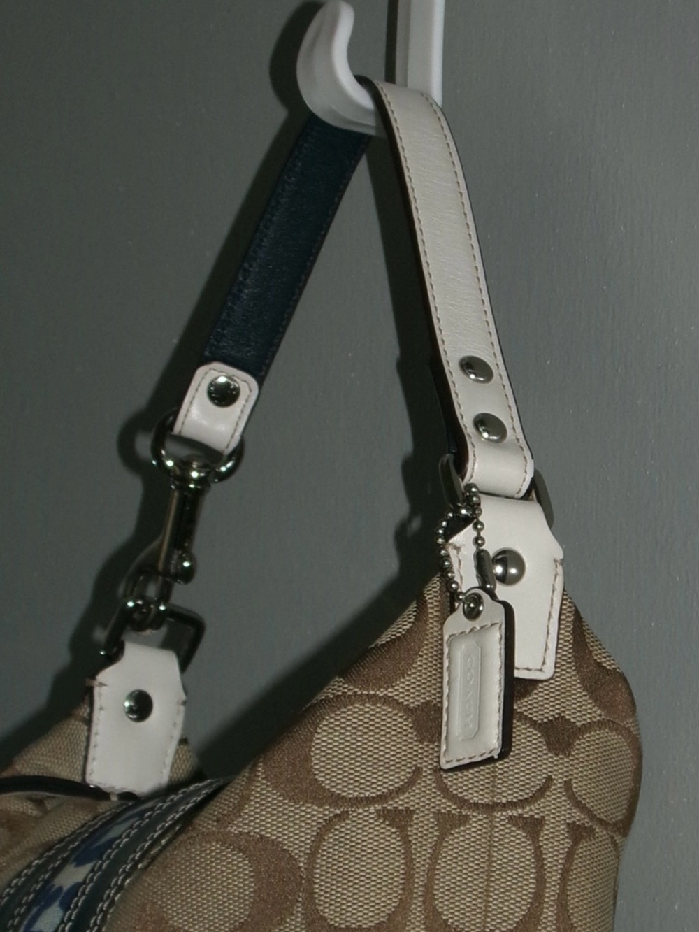 Coach Khaki Signature Mini Shoulder Bag with Blue Leopard Stripe - Picture 5 of 8